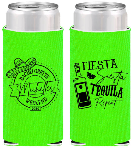 Personalized Bachelorette Slim Can Coolers - Fiesta Siesta Tequila Repeat | 60004