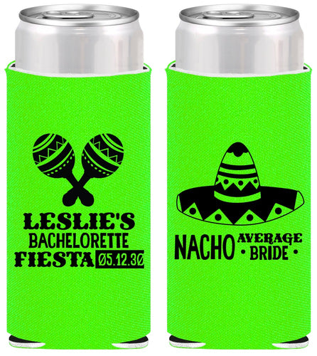 Personalized Bachelorette Slim Can Coolers - Nacho Average Bride | 60007