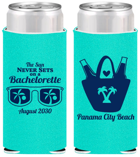 Personalized Bachelorette Slim Can Coolers - Beach | 60010