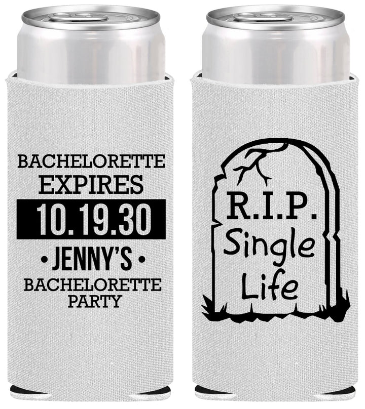 Personalized Bachelorette Slim Can Coolers - Rip Single Life | 60014