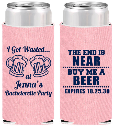 Personalized Bachelorette Slim Can Coolers - I Got Wasted | 60015