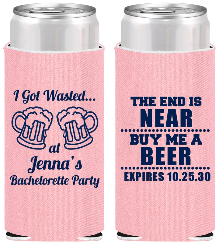 Personalized Bachelorette Slim Can Coolers - I Got Wasted | 60015