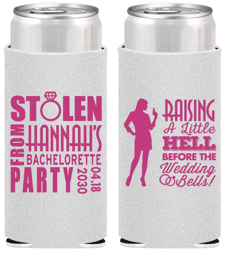 Personalized Bachelorette Slim Can Coolers - Raising A Little Hell | 60020