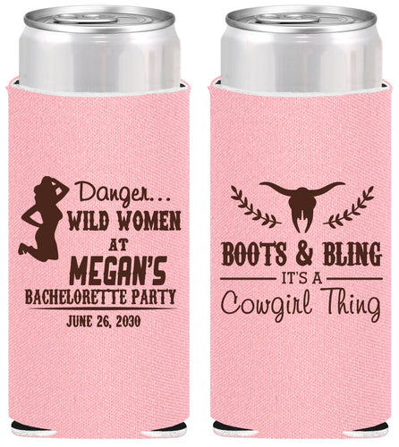 Personalized Bachelorette Slim Can Coolers - Boots And Bling | 60023