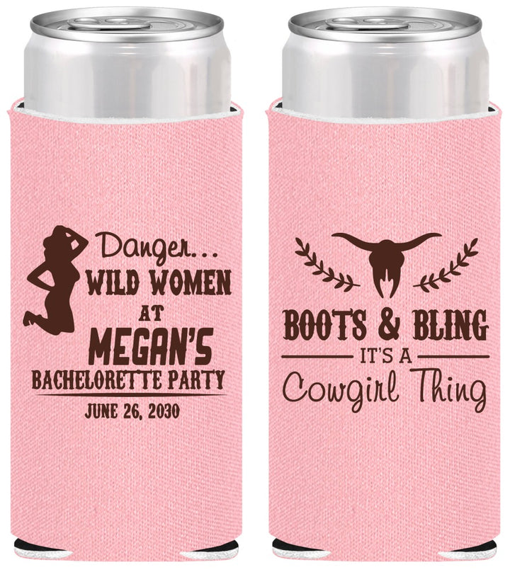 Personalized Bachelorette Slim Can Coolers - Boots And Bling | 60023