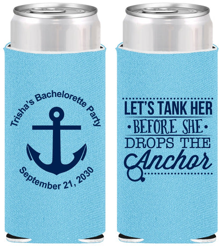 Personalized Bachelorette Slim Can Coolers - Tank Her Drop Anchor | 60026