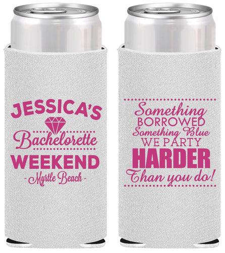 Personalized Bachelorette Slim Can Coolers - Something Borrowed | 60028