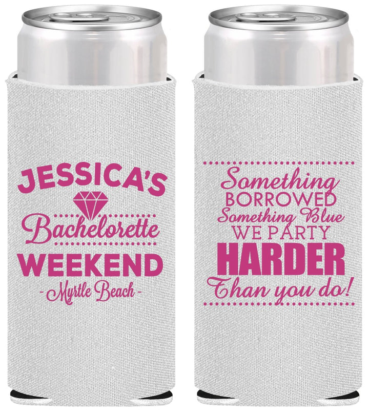 Personalized Bachelorette Slim Can Coolers - Something Borrowed | 60028