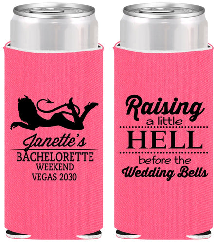 Personalized Bachelorette Slim Can Coolers - Raising A Little Hell | 60030