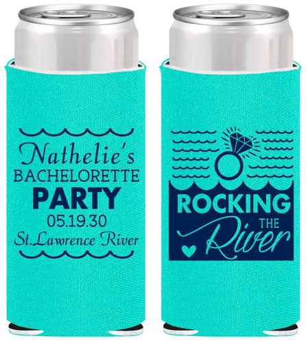 Personalized Bachelorette Slim Can Coolers - Rocking The River | 60033