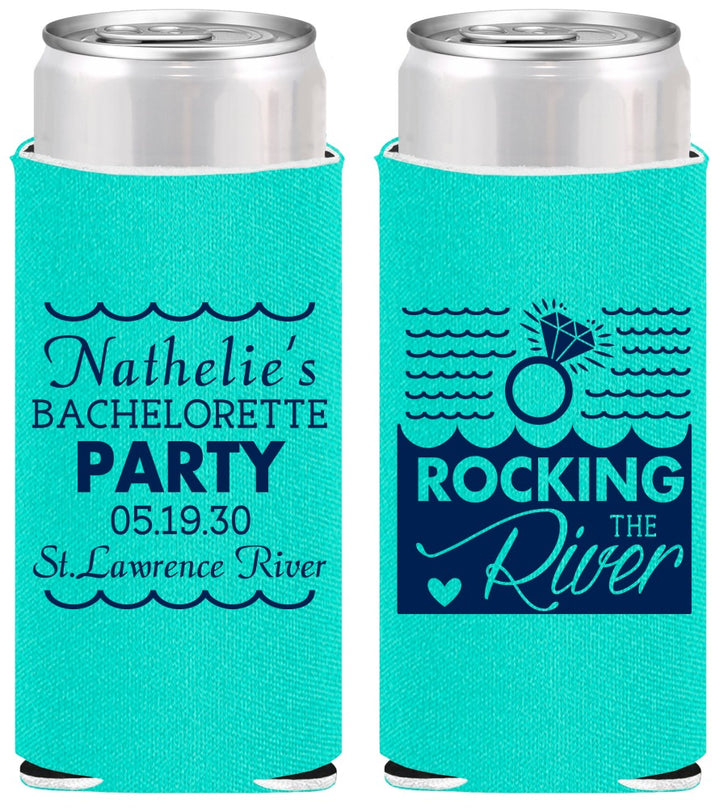 Personalized Bachelorette Slim Can Coolers - Rocking The River | 60033