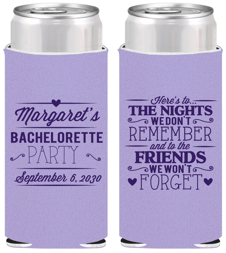Personalized Bachelorette Slim Can Coolers - Nights Remember | 60034