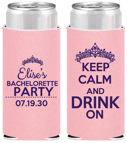 Personalized Bachelorette Slim Can Coolers - Keep Calm Drink On | 60036