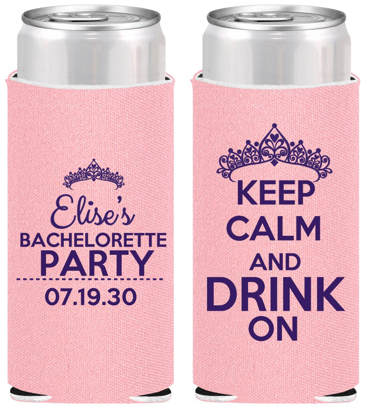 Personalized Bachelorette Slim Can Coolers - Keep Calm Drink On | 60036
