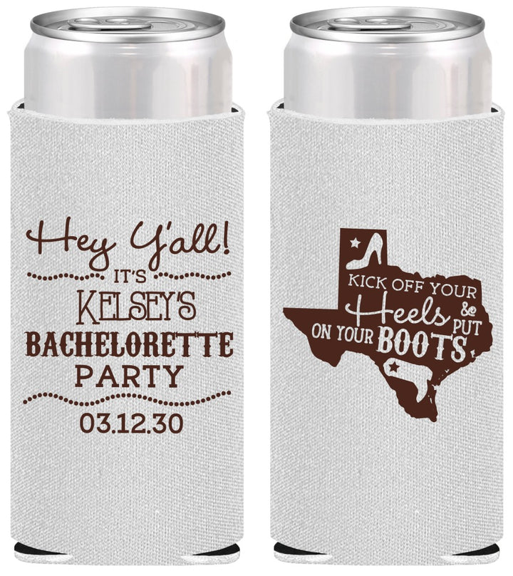 Personalized Bachelorette Slim Can Coolers - Texas Cowgirl | 60041