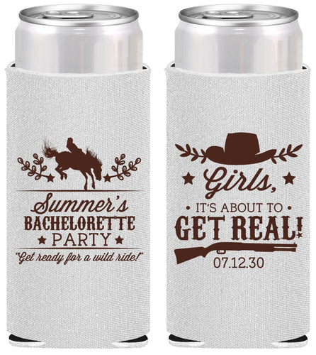 Personalized Bachelorette Slim Can Coolers - Its About To Get Real | 60043