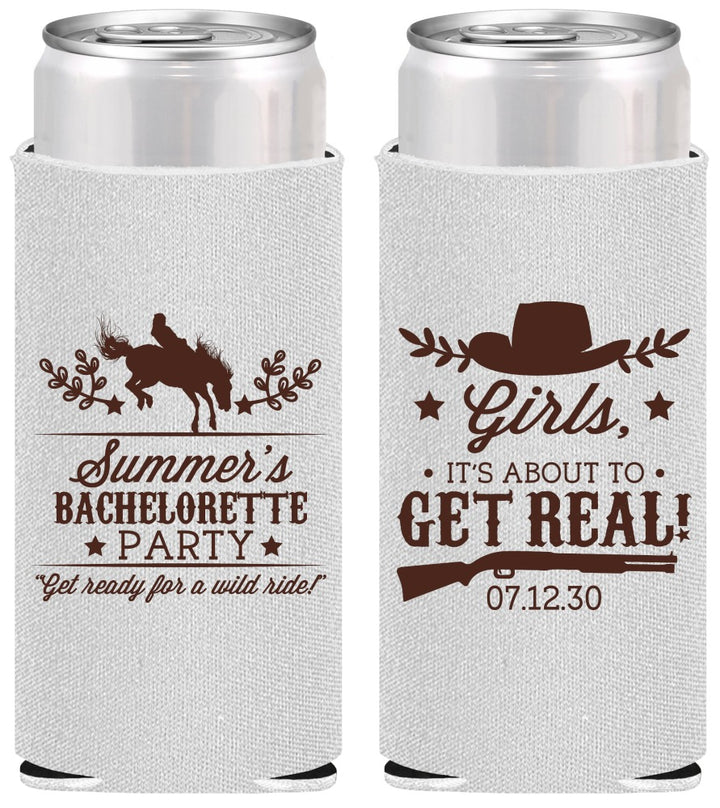 Personalized Bachelorette Slim Can Coolers - Its About To Get Real | 60043