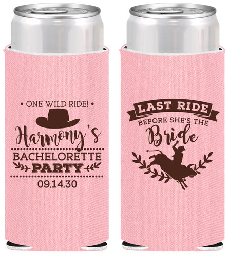 Personalized Bachelorette Slim Can Coolers - Last Ride Before Bride | 60046