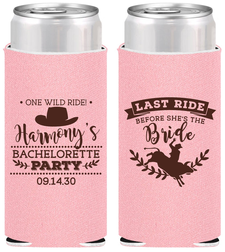 Personalized Bachelorette Slim Can Coolers - Last Ride Before Bride | 60046