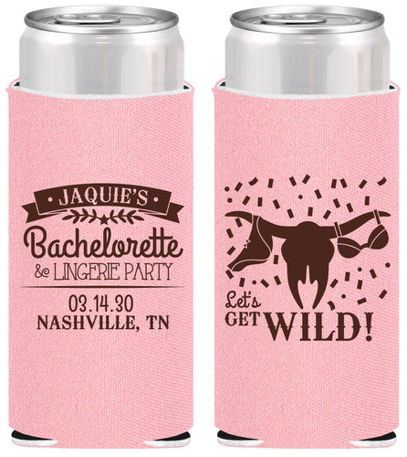 Personalized Bachelorette Slim Can Coolers - Lets Get Wild Cowgirl | 60048