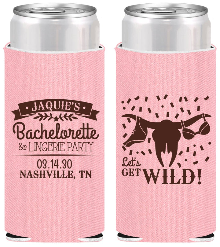 Personalized Bachelorette Slim Can Coolers - Lets Get Wild Cowgirl | 60048