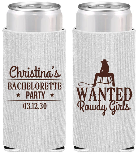 Personalized Bachelorette Slim Can Coolers - Wanted Rowdy Girls | 60049
