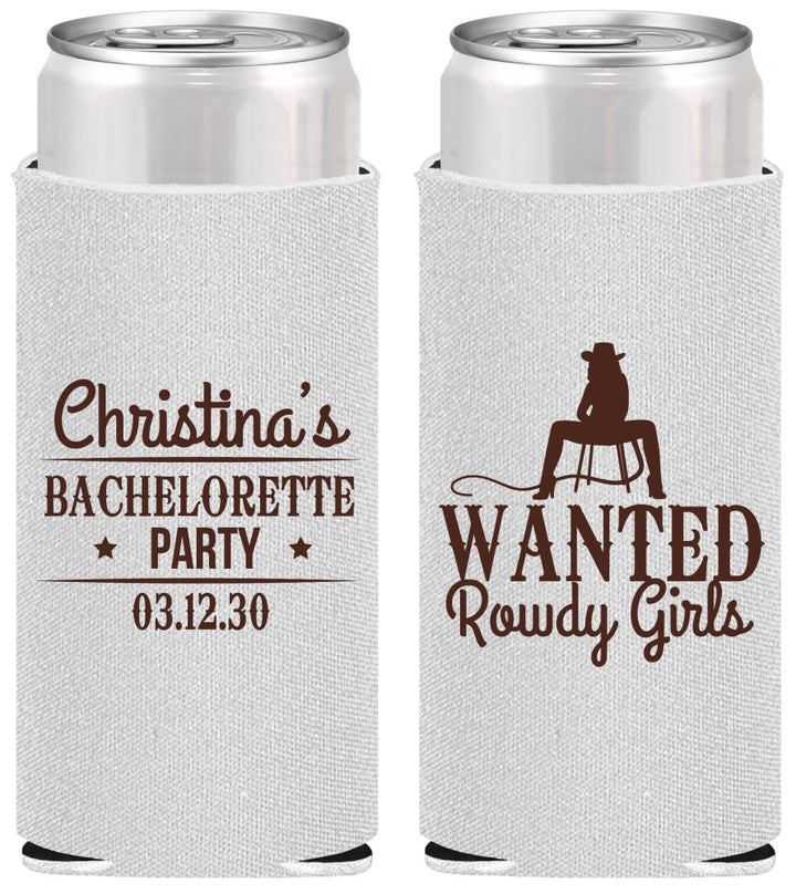 Personalized Bachelorette Slim Can Coolers - Wanted Rowdy Girls | 60049