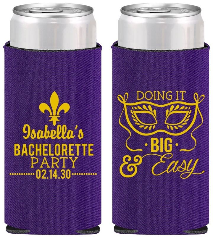 Personalized Bachelorette Slim Can Coolers - Mardi Gras | 60059