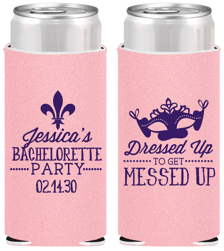 Personalized Bachelorette Slim Can Coolers - Mardi Gras | 60061