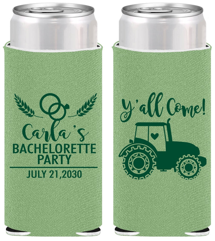 Personalized Bachelorette Slim Can Coolers - Tractor Farm | 60070