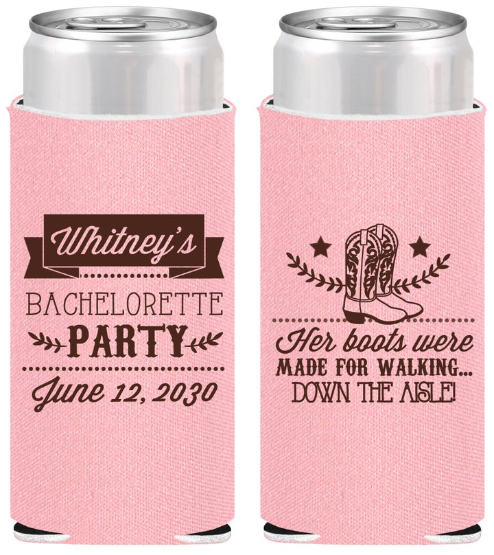 Personalized Bachelorette Slim Can Coolers - Cowgirl Boots | 60072