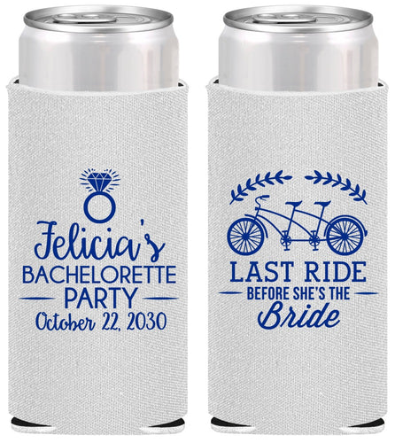 Personalized Bachelorette Slim Can Coolers - Last Ride Before Bride | 60073