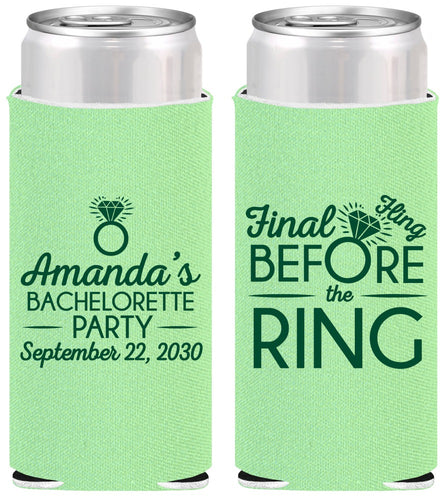 Personalized Bachelorette Slim Can Coolers - Final Fling Before The Ring | 60074