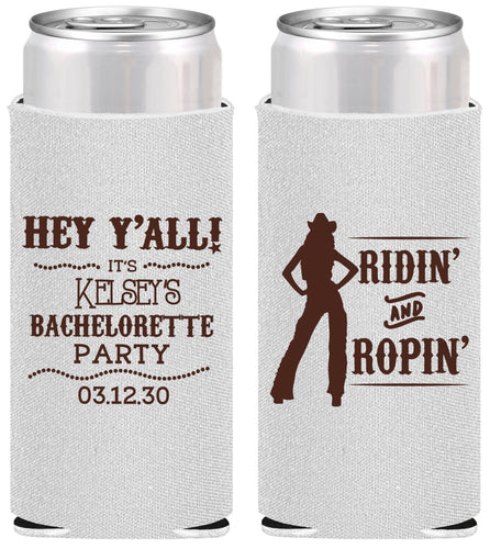 Personalized Bachelorette Slim Can Coolers - Ridin And Ropin | 60078