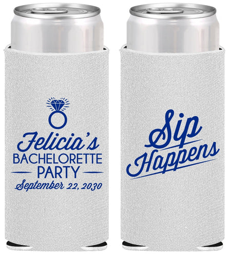 Personalized Bachelorette Slim Can Coolers - Sip Happens | 60081