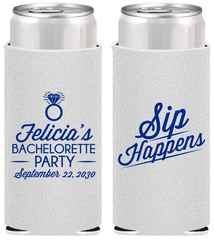 Personalized Bachelorette Slim Can Coolers - Sip Happens | 60081