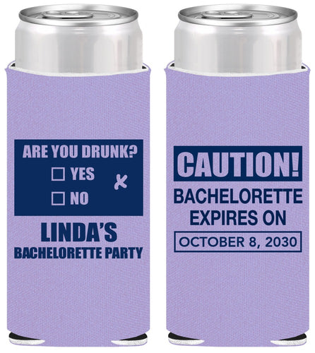 Personalized Bachelorette Slim Can Coolers - Caution | 60082