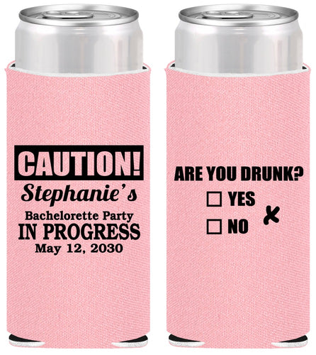 Personalized Bachelorette Slim Can Coolers - Drunk Yes Or No | 60083