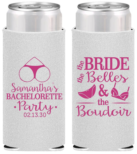Personalized Bachelorette Slim Can Coolers - Brides Bells Boudoir | 60085