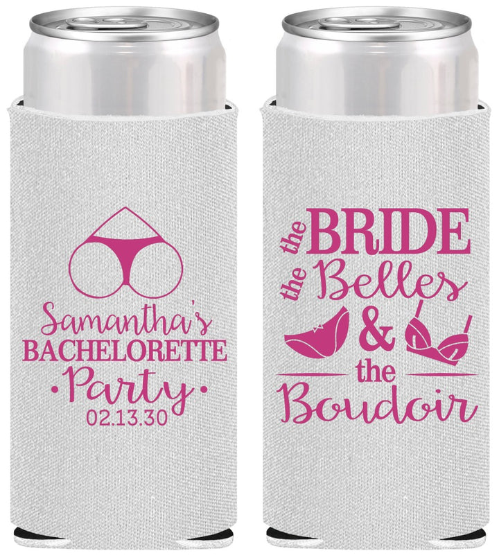 Personalized Bachelorette Slim Can Coolers - Brides Bells Boudoir | 60085