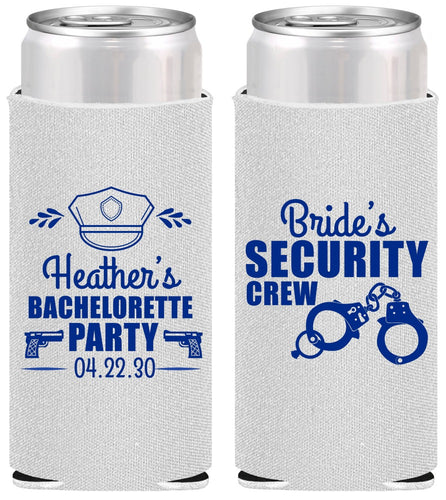 Personalized Bachelorette Slim Can Coolers - Police Security Crew | 60091