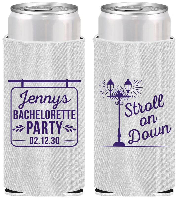 Personalized Bachelorette Slim Can Coolers - Stroll On Down | 60092