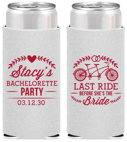Personalized Bachelorette Slim Can Coolers - Last Ride Before Bride | 60093