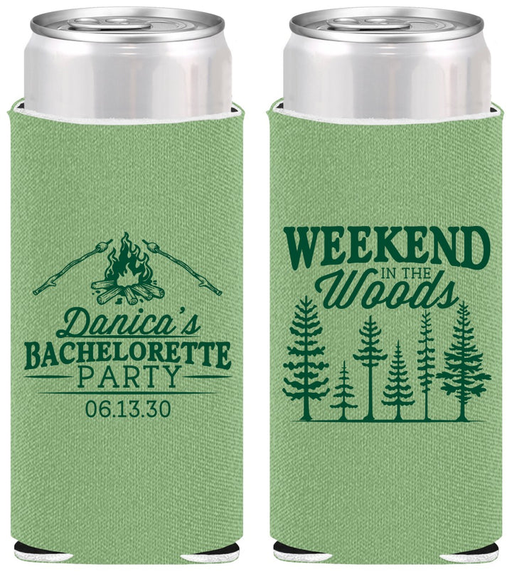 Personalized Bachelorette Slim Can Coolers - Camping | 60094