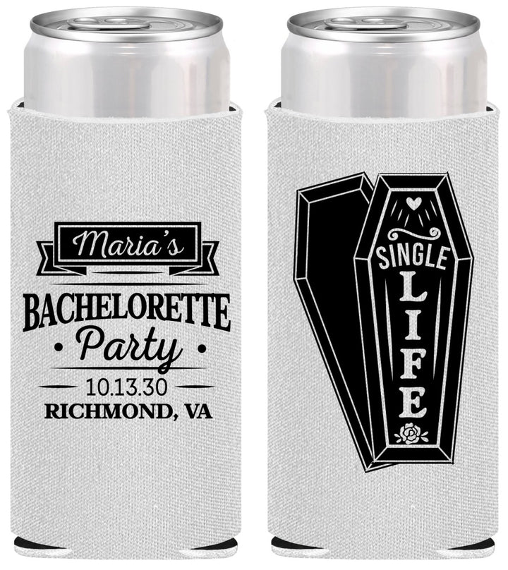 Personalized Bachelorette Slim Can Coolers - Rip Single Life | 60095