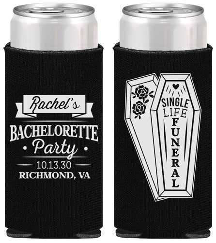 Personalized Bachelorette Slim Can Coolers - Rip Single Life | 60096