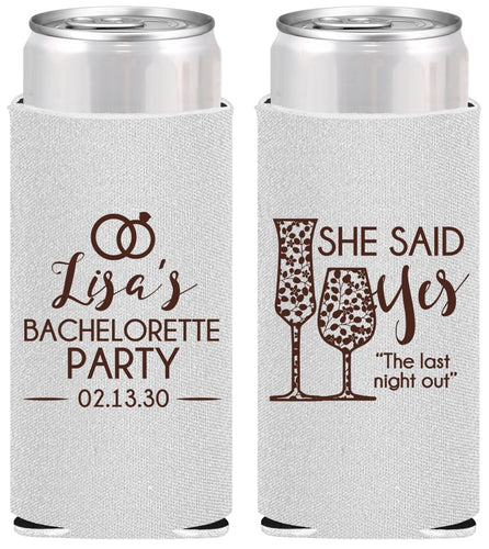 Personalized Bachelorette Slim Can Coolers - The Last Night Out | 60097