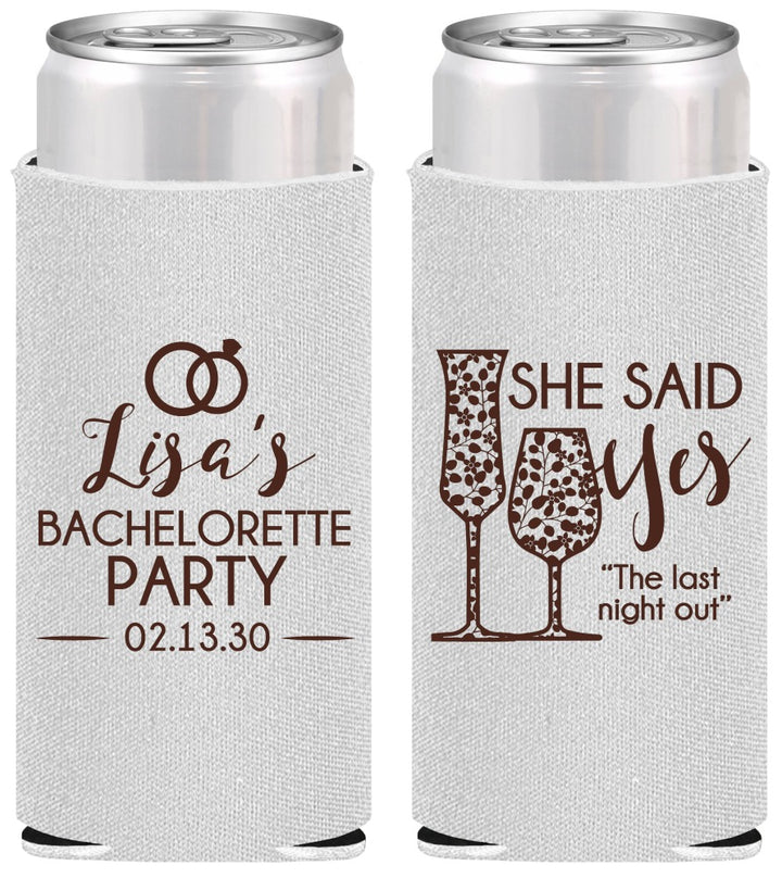 Personalized Bachelorette Slim Can Coolers - The Last Night Out | 60097