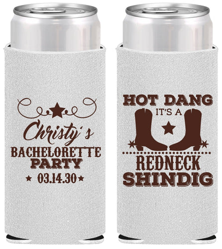 Personalized Bachelorette Slim Can Coolers - Redneck Shindig | 60100