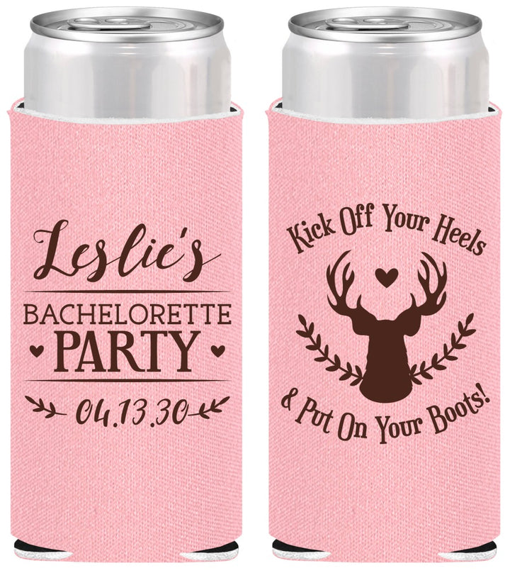 Personalized Bachelorette Slim Can Coolers - Deer Heels Boots | 60102